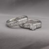 14k White Gold Diamond Engagement Ring with Sideband
